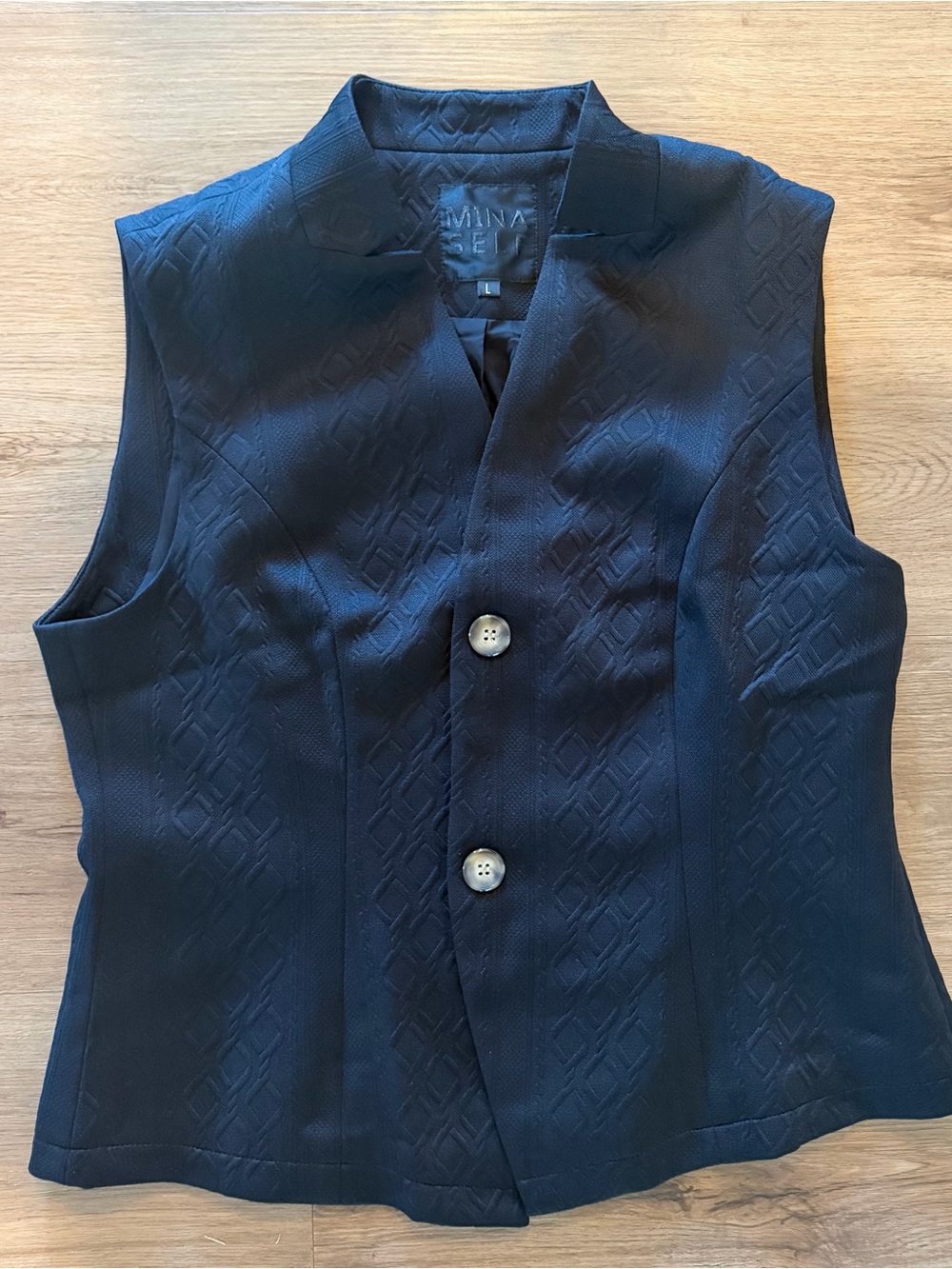 Mina Perhonen Textured Black Button Front Vest NWT